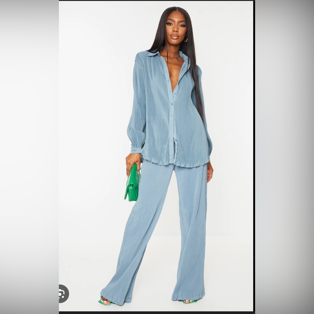 PrettyLittleThing Plisse Wide Leg Pant with Matching Top